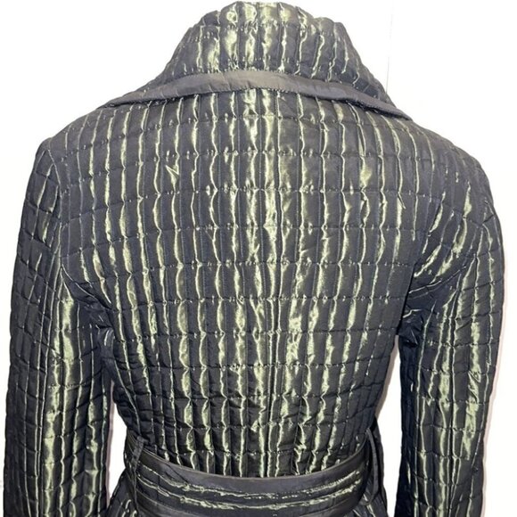 ZARA Woman Metallic Green Quilted Double Breasted Tied Trench Coat Size Medium - Picture 10 of 16